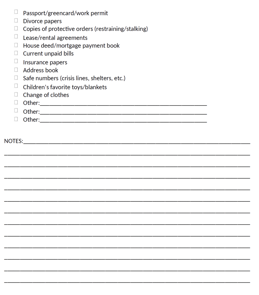 BVAC Personalized Safety Plan 10