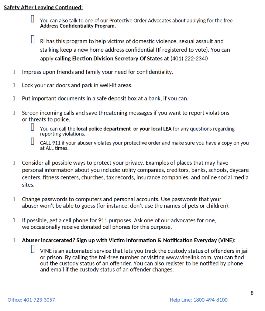 BVAC Personalized Safety Plan 8